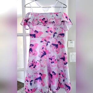 Youth Floral Pink Off-Shoulder Kids Dress